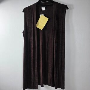 QVC Style‎ Womens Dark Brown Knit Open Front Long Sleeveless Vest Cardigan M